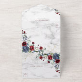 Light Dusty Blue Burgundy Gold Floral Wedding All In One Uitnodiging (Buitenkant)