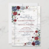 Light Dusty Blue Burgundy Gold Floral Wedding Kaart (Voorkant)