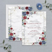 Light Dusty Blue Burgundy Gold Floral Wedding Kaart