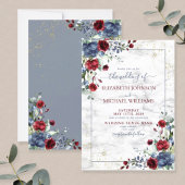 Light Dusty Blue Burgundy Gold Floral Wedding Kaart