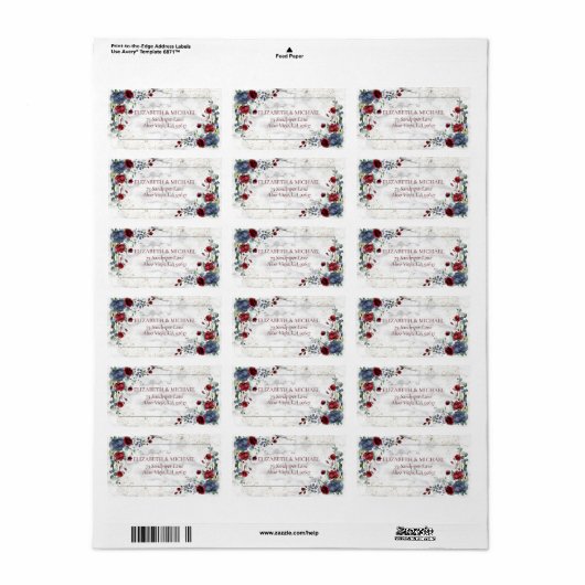 Light Dusty Blue Burgundy Gold Weddenschap Etiket (Full Sheet)