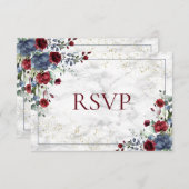 Light Dusty Blue Burgundy Gold Wedding RSVP (Voorkant / Achterkant)