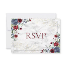 Light Dusty Blue Burgundy Gold Wedding RSVP