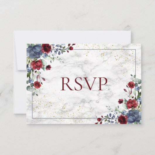 Light Dusty Blue Burgundy Gold Wedding RSVP Kaartje (Voorkant)