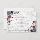 Light Dusty Blue Burgundy Gold Wedding RSVP Kaartje (Achterkant)