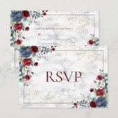 Light Dusty Blue Burgundy Gold Wedding RSVP Kaartje (Voorkant / Achterkant)