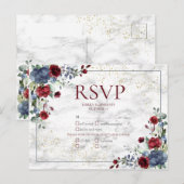 Light Dusty Blue Burgundy Gold Wedding RSVP Uitnodiging Briefkaart (Voorkant / Achterkant)