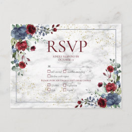 Light Dusty Blue Burgundy Gold Wedding RSVP Uitnodiging Briefkaart