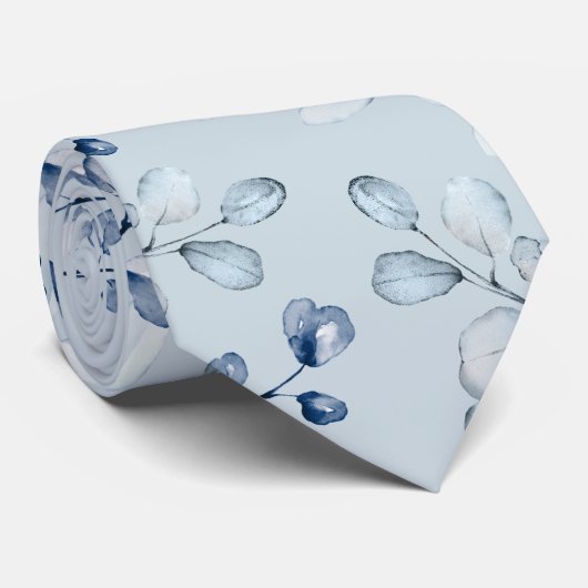 Light Dusty Blue Eucalyptus Greenery Wedding Stropdas (Opgerold)