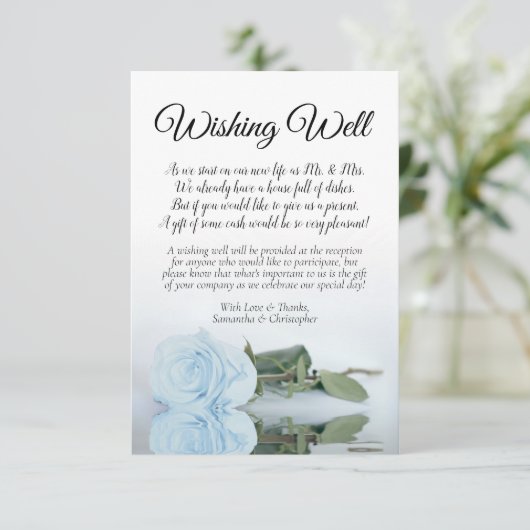 Light Dusty Blue Roos Wedding Wishing Well Poem Informatiekaartje (Staand voorkant)