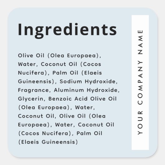 Light dusty blue trendy ingredient list product vierkante sticker (Voorkant)