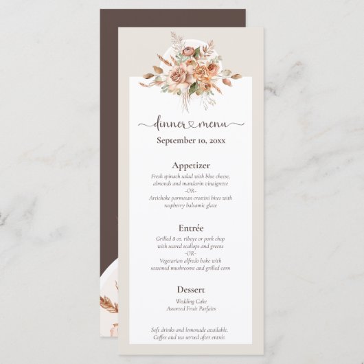 Light Earth Tone Bloemen Rustiek Boho Trouwmenu Programmakaart (Voorkant / Achterkant)