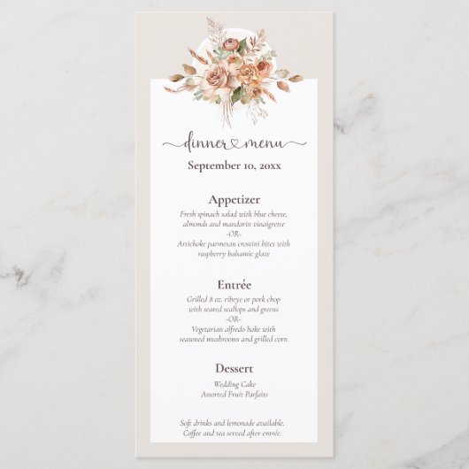 Light Earth Tone Bloemen Rustiek Boho Trouwmenu Programmakaart (Voorkant)