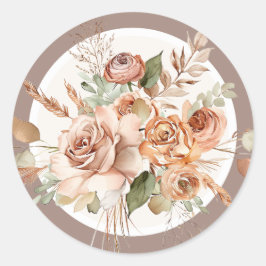 Light Earth Tone Floral Rustic Boho Waterverf Ronde Sticker