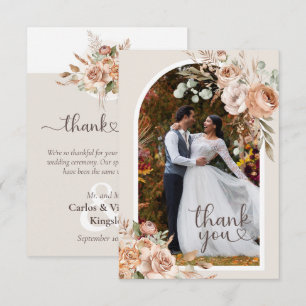 Light Earth Tone Rustieke Boho Bloemen Huwelijk Bedankkaart