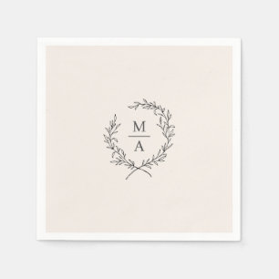 Light Ecru Simple Elegant Laurel Wreatmonogram Servet