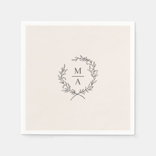 Light Ecru Simple Elegant Laurel Wreatmonogram Servet (Voorkant)