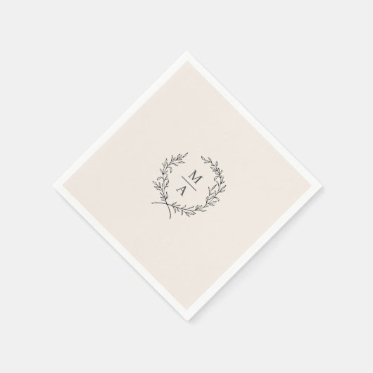 Light Ecru Simple Elegant Laurel Wreatmonogram Servet (Hoek)