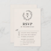 Light Ecru Simple Elegant Monogram RSVP en Medium (Voorkant / Achterkant)