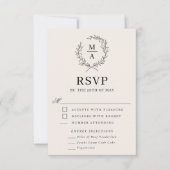 Light Ecru Simple Elegant Monogram RSVP en Medium Kaartje (Voorkant)