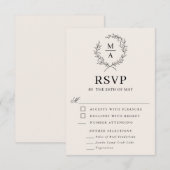 Light Ecru Simple Elegant Monogram RSVP en Medium Kaartje (Voorkant / Achterkant)