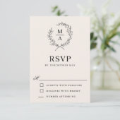 Light Ecru Simple Elegant Monogram RSVP Kaartje (Staand voorkant)