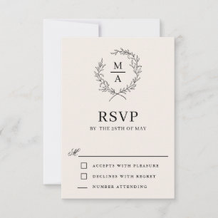 Light Ecru Simple Elegant Monogram RSVP Kaartje