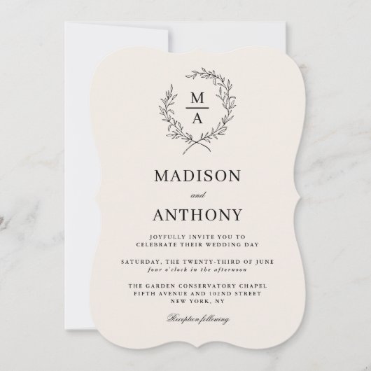 Light Ecru Simple Elegant Monogram Weddenschap Kaart (Voorkant)