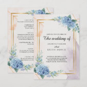 Light Elegant Blue Floral Wedding Kaart (Voorkant / Achterkant)