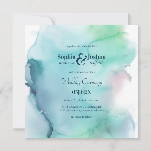 Light Elegant Waterverf Abstract Wedding Kaart (Voorkant)