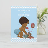 Light Ethnic Boy op Phone Baby shower Chevrons Kaart (Staand voorkant)