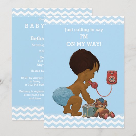 Light Ethnic Boy op Phone Baby shower Chevrons Kaart (Voorkant / Achterkant)