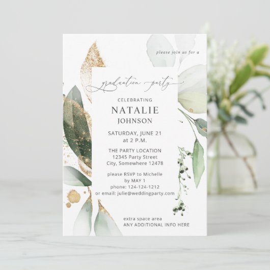 Light Eucalyptus Glow Gold Graduparty Kaart (Staand voorkant)