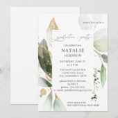 Light Eucalyptus Glow Gold Graduparty Kaart (Voorkant / Achterkant)