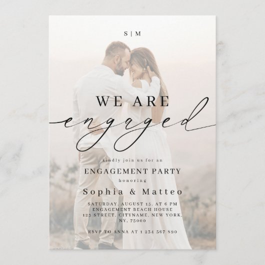 Light Faded Fading Photo Monogram Engagement Party Kaart (Voorkant)