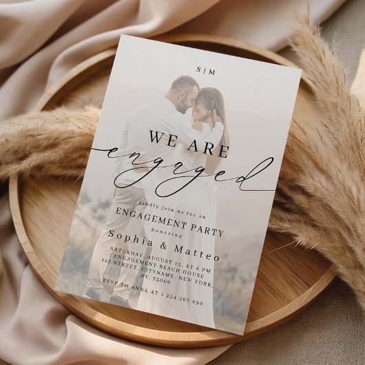 Light Faded Fading Photo Monogram Engagement Party Kaart