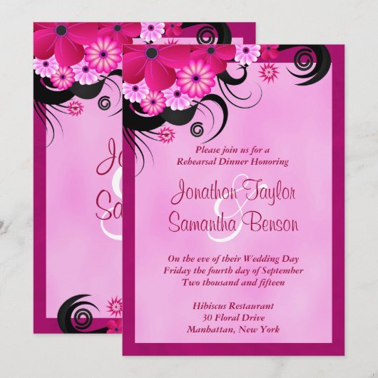 Light Fuchsia 5x7 Wedding Rehearsal Dinner Invitae Kaart (Voorkant / Achterkant)