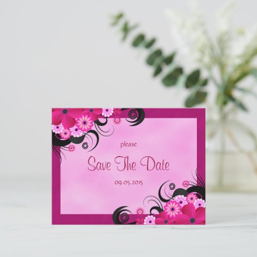 Light Fuchsia Floral Save the Date Notice Briefkaart (Staand voorkant)