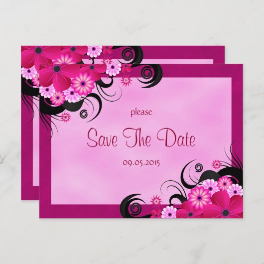 Light Fuchsia Floral Save the Date Notice Briefkaart (Voorkant / Achterkant)