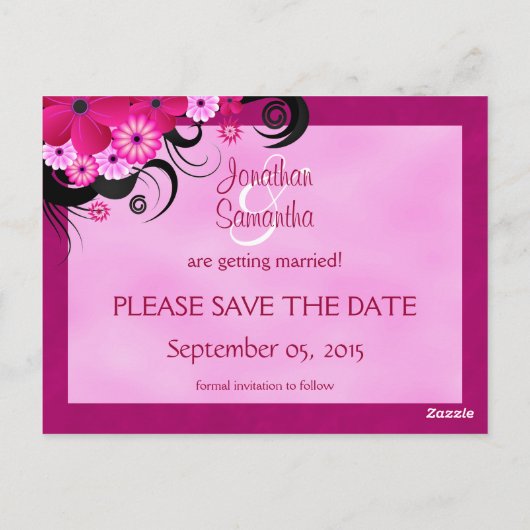 Light Fuchsia Floral Save the Date Notice Briefkaart (Achterkant)