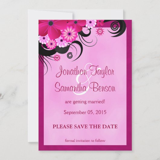 Light Fuchsia Floral Save the Date Notice Kaart (Voorkant)