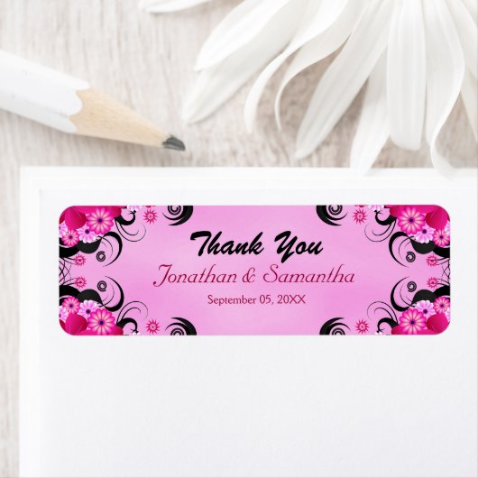 Light Fuchsia Floral Small Wedding Favor Labels (Insitu)