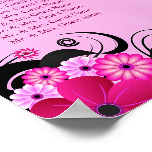 Light Fuchsia Floral Wedding 9 Table Seating Chart Poster (Hoek)