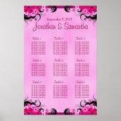 Light Fuchsia Floral Wedding 9 Table Seating Chart Poster (Voorkant)
