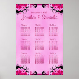 Light Fuchsia Floral Wedding 9 Table Seating Chart Poster