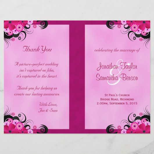 Light Fuchsia Floral Wedding Program Sjablonen (Voorkant)