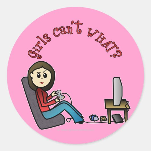 Light Gamer Girl Ronde Sticker (Voorkant)