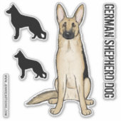 Light German Shepherd Cartoon Dog en Silhouettes Sticker (Voorkant)