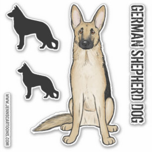Light German Shepherd Cartoon Dog en Silhouettes Sticker