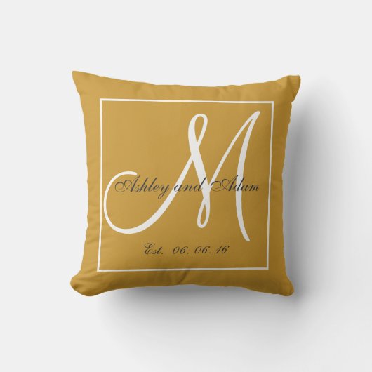 Light Gold Brown Monogram Weddenschap Keepomwille Kussen (Voorkant)